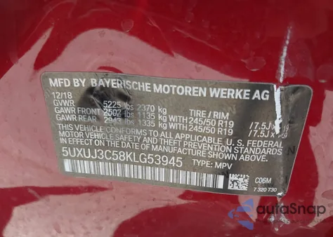 2019 BMW X4 xDrive30I from USA, damaged, VIN 5UXUJ3C58KLG53945